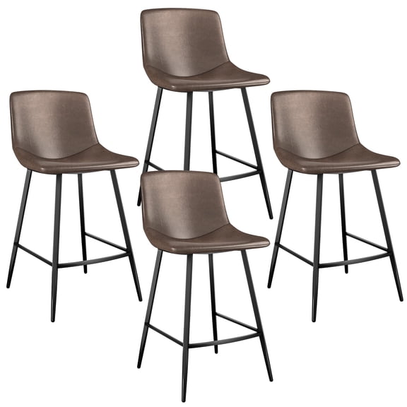 Rfiver 600 lbs Counter Height Bar Stools Set of 4, 24 Inch Faux Leather Barstools with Back, Bar Chairs with Metal Legs for Kitchen Island, Dining Room, Party Room & Restaurant, (Brown)