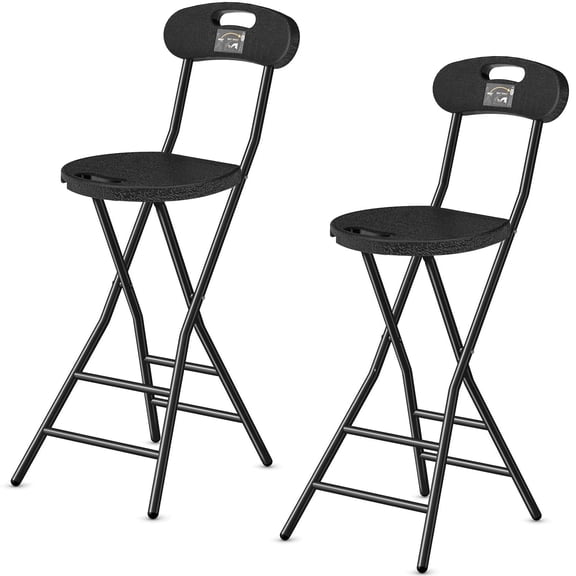 TAVR Furniture Folding Stool, 2 Pack 24 inch Folding Bar Stool with Backrest and Handle, Foldable Stools for Adults Up to 450lbs, Collapsible Round Folding Counter Height Stool Chair for Camping