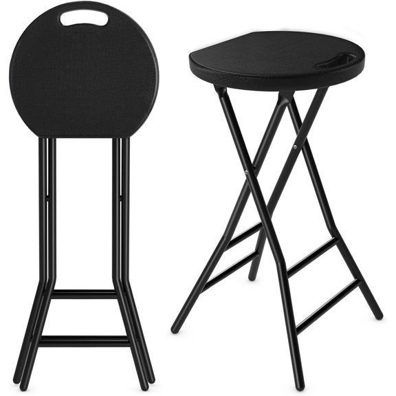 TAVR Furniture 2 Pack 24 inchTall Folding Stool with Handle, Foldable Stool for Adults with Steel Frame Legs, 300lbs Capacity, Black