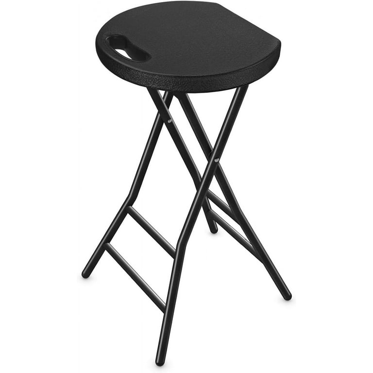 Rfiver Folding Stool 24 inch Tall Folding Bar Stool with Handle Metal and Plastic Foldable Stool for Adults with Steel Frame Legs 550lbs Capacity