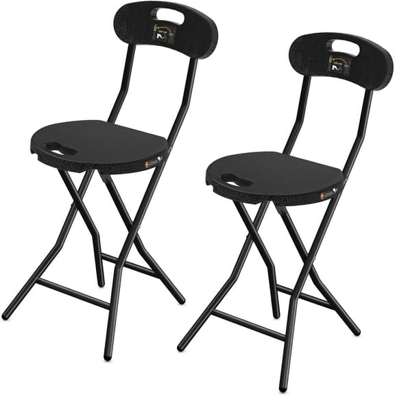Rfiver Folding Stool with Back, Heavy Duty Foldable Stools for Adults with Handle, Portable Folding Stool Chair (18 inch Set of 2)