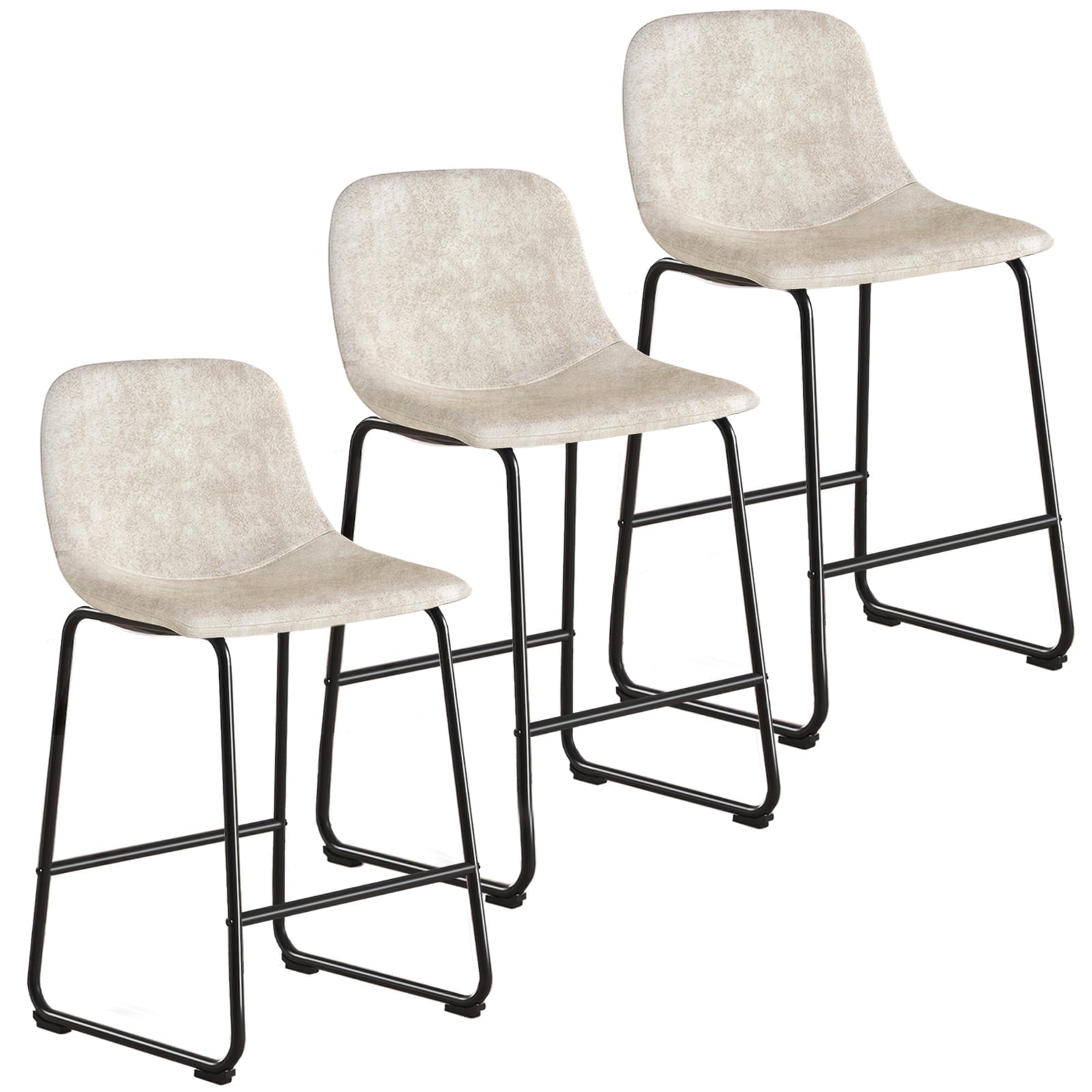 TAVR Furniture Furniture Leathaire Fabric Bar Chairs with Back and Footrest Set of 3