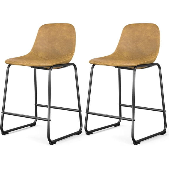 Rfiver Pu Faux Leather Bar Stools, Industrial Pub Barstools with Back and Footrest, Modern Armless Bar Height Stool Chairs