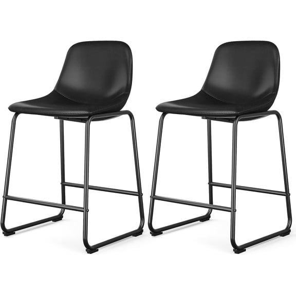 Rfiver Pu Faux Leather Bar Stools Set of 2, Industrial Pub Barstools with Back and Footrest, Modern Armless Bar Height Stool Chairs (Black, 24" Counter Chair x2)