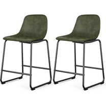 Rfiver Pu Faux Leather Bar Stools Set of 2, Industrial Pub Barstools with Back and Footrest, Modern Armless Bar Height Stool Chairs (Green, 24" Counter Chair x2)