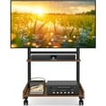 thumbnail image 1 of RTVR Universal Rolling TV Stand with Wheels for 40-86 inch TVs, 150lbs Capacity & Wooden Media Shelf, Brown, 1 of 8