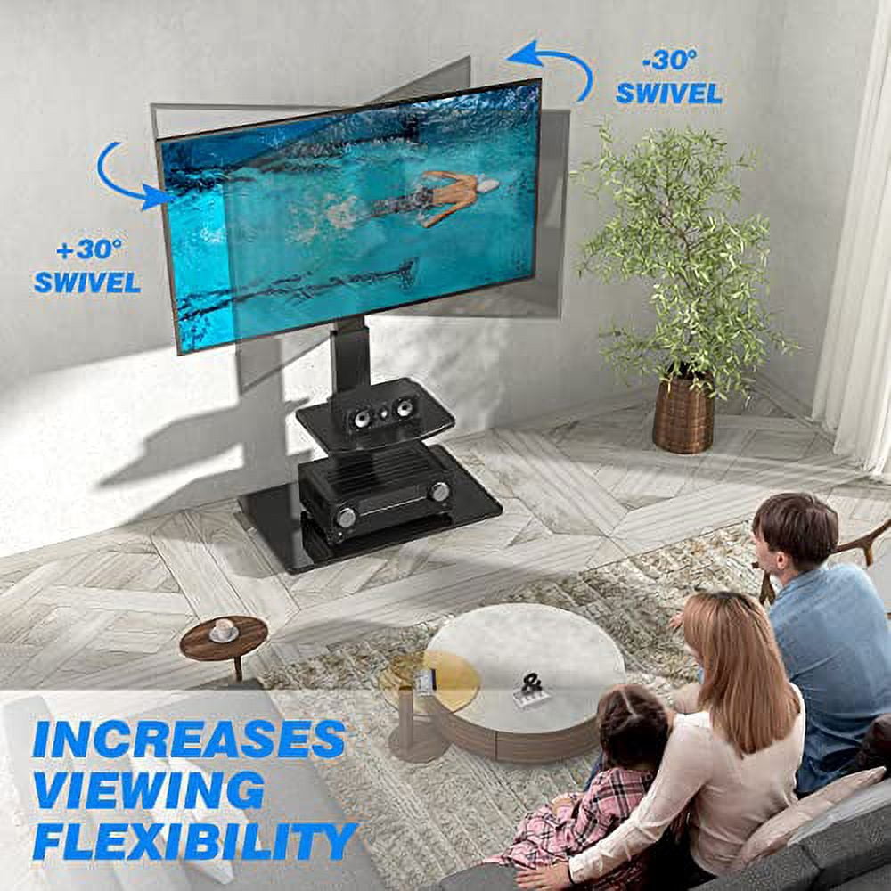 Rfiver Universal Swivel Table Top TV Stand For 37" To 70" TVs - Height Adjustable, Tempered Glass Base, Holds 110 Lbs