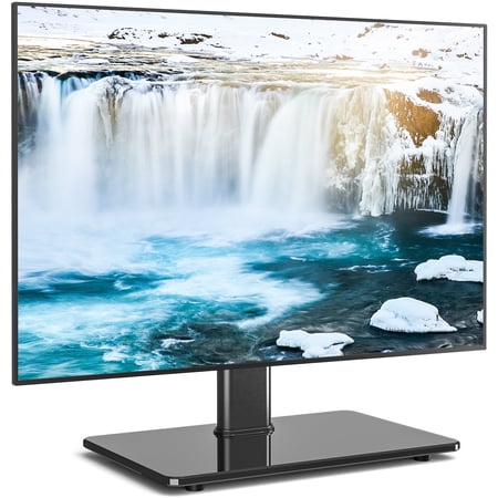 TAVR Furniture Universal Swivel TV Stand Table Top Height Adjustable Mount Tempered Glass Base for 27-60 Inch TVs