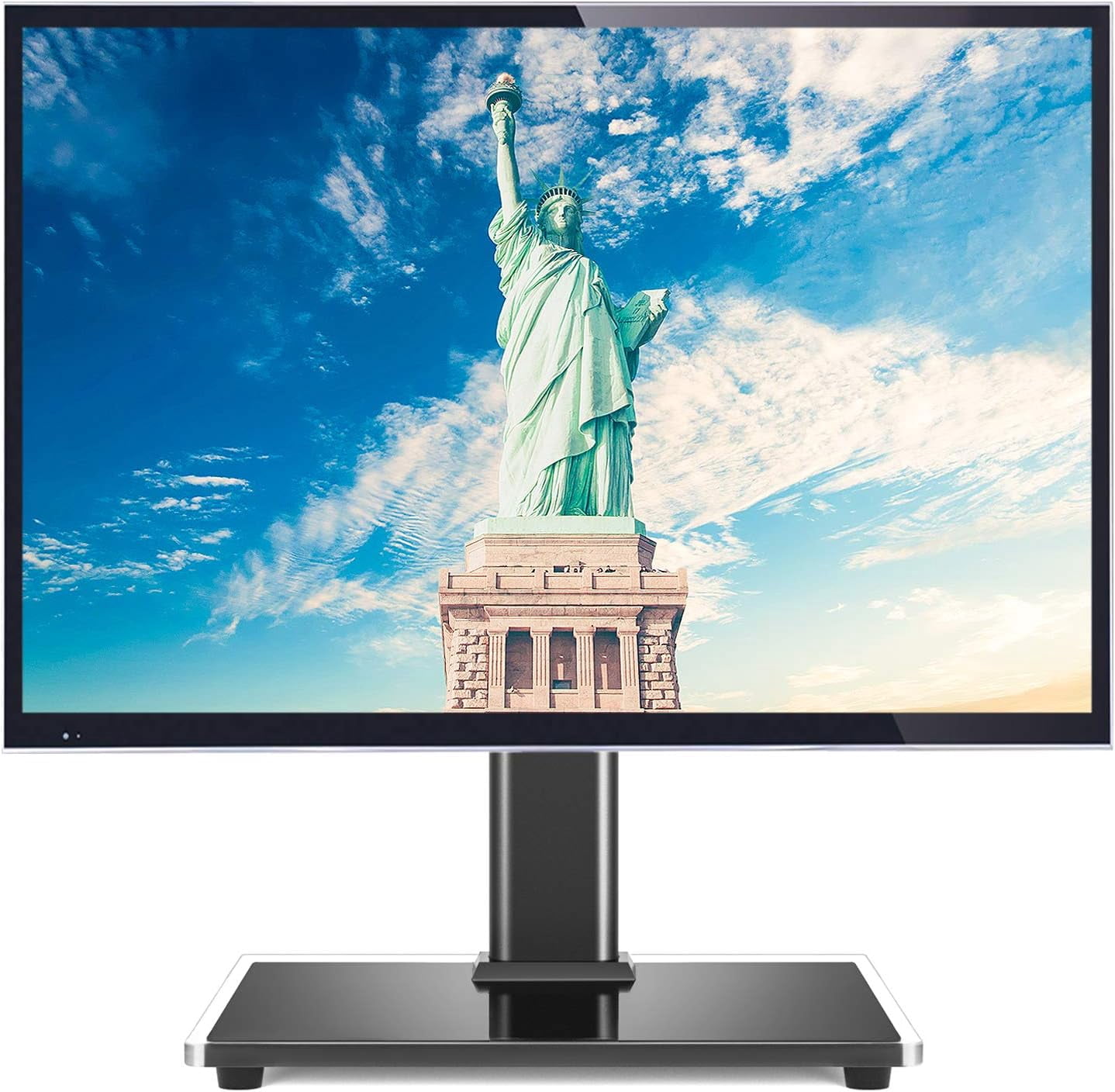 Rfiver Universal Table Top TV Stand Base with Mount for 27 32 37 40 42 47 49 50 55 inch LCD LED Plasma Flat Screens, Height Adjustable TV Base Replacement,Tempered Glass Base,Max VESA 400 x 400mm