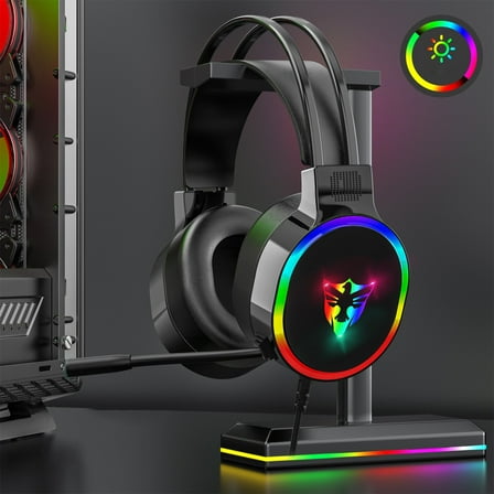 Rgb Gaming Headset With Mic Over-Ear Headphones Surround Sound Game Movie Headphones Black Free Size