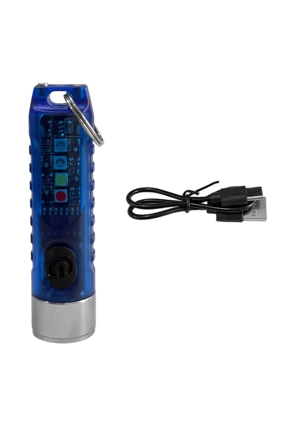 Rgb Keychain Flashlight Usb-C Rechargeable Mini Torch Waterproof Led Side Light For Camping Hiking Emergency Daily Carry(Blue-6Cm)
