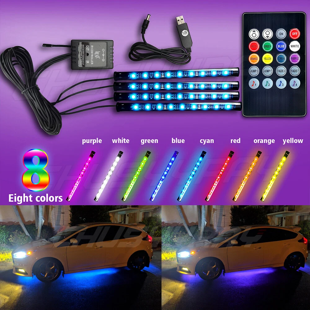 Rgb Led Light Bar Interior Car Lamps Under Dash Foot Well Seats Inside Lighting+