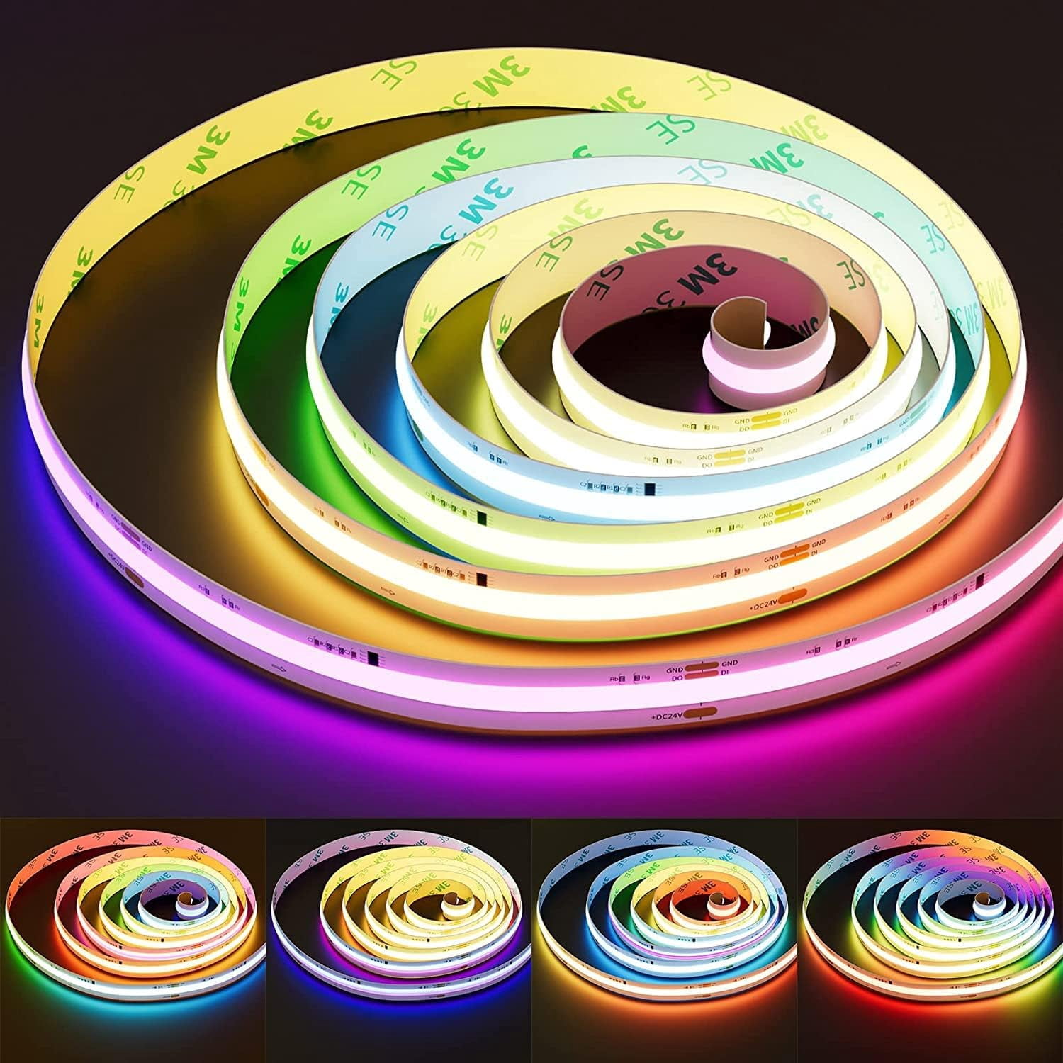 Segmented Led Strips Rgbic Cob Led Strip 24V, 5M 3150Leds Changement De Couleur Adressable ...