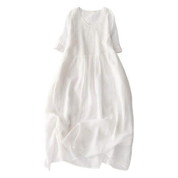 Rgdypko 2025 New Women's Fashion Dresses Solid Color V Neck Dress Daily Casual Wear