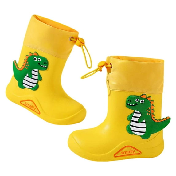 Rgdypko 3.5-4 Years Girls Rain Boots Children Rain Boots Non Children Cartoon Dinosaur Print Water Shoes Classic Rainboots Yellow