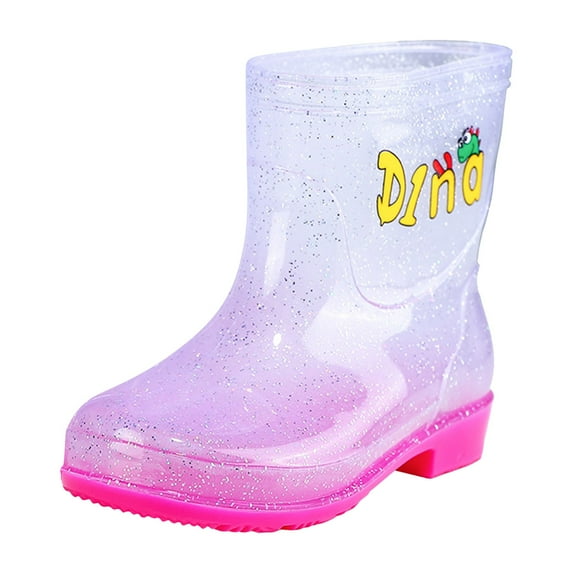 Rgdypko 9.5-10 Years Rain Boots Girl Children Flat Shoes Mid Tube Rain Boots Fashion Soft Bottom Cartoon Transparent Outdoor Rain Boots Pink