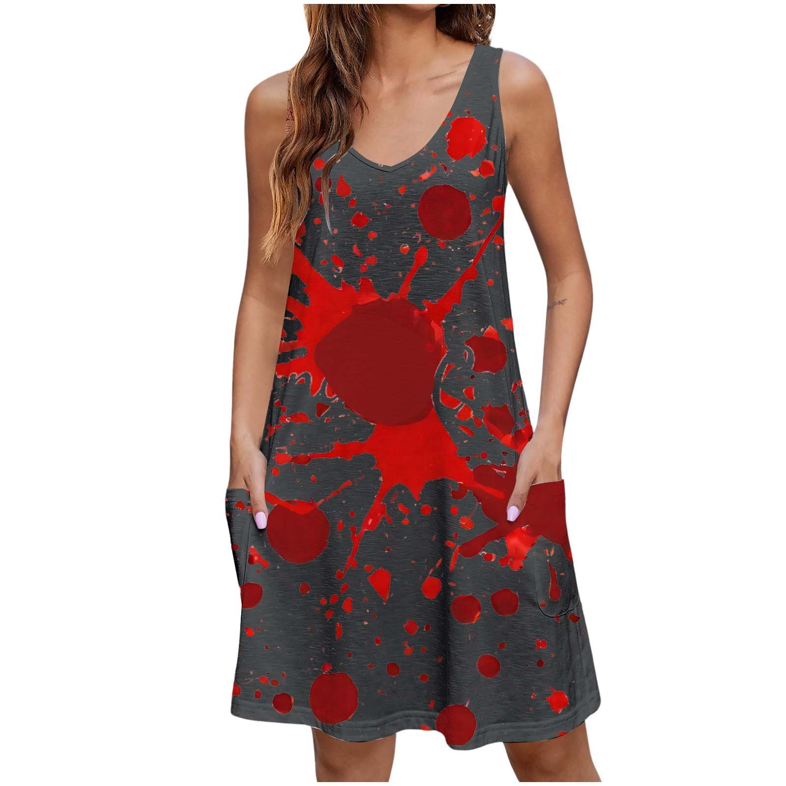 Rgdypko Casual Dresses For Women 2024 Sleeveless Halloween V Neck Tank