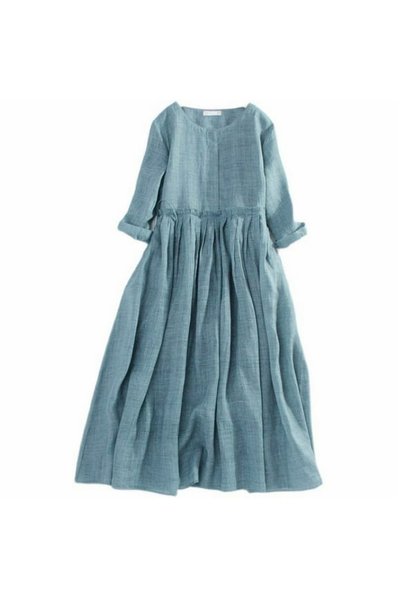 Women's Long Sleeve Casual Dress New Spring Summer Round Neck Pleated Draw Rope Sundress Women Thin Loose Dresses Stylish Dailywear