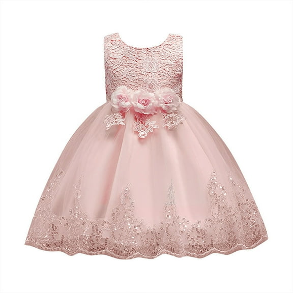 Rgdypko Flower Girl Dress Girl's Sleeveless Floral Puffy Skirt Princess Dress Cute Daily Wear