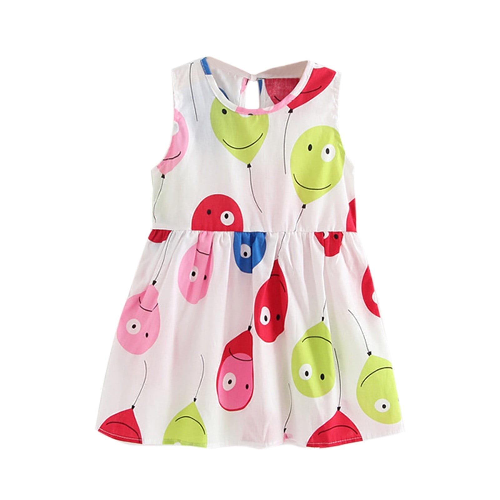 Girls Cotton Sleeveless Dress with Printed Pockets – Soft Breathable Kids Summer Casual Dress