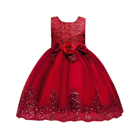 Rgdypko Princess Dress Up For Girls Girl's Sleeveless Floral Puffy Skirt Princess Dress Summer Dress