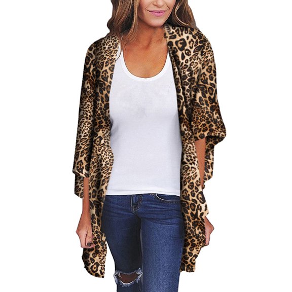 Rgdypko Womens 2025 Long Sleeve Fall Cardigans Sweaters Chiffon Shawl Leopard Print Up Blouse Beachwear Leisure Style Fashionable Outdoor Clothing