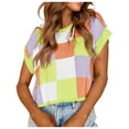 thumbnail image 1 of Rgdypko Womens Cap Sleeve Crop Tops Summer Color Block Crew Neck Knit Trendy Casual Sweater, 1 of 5