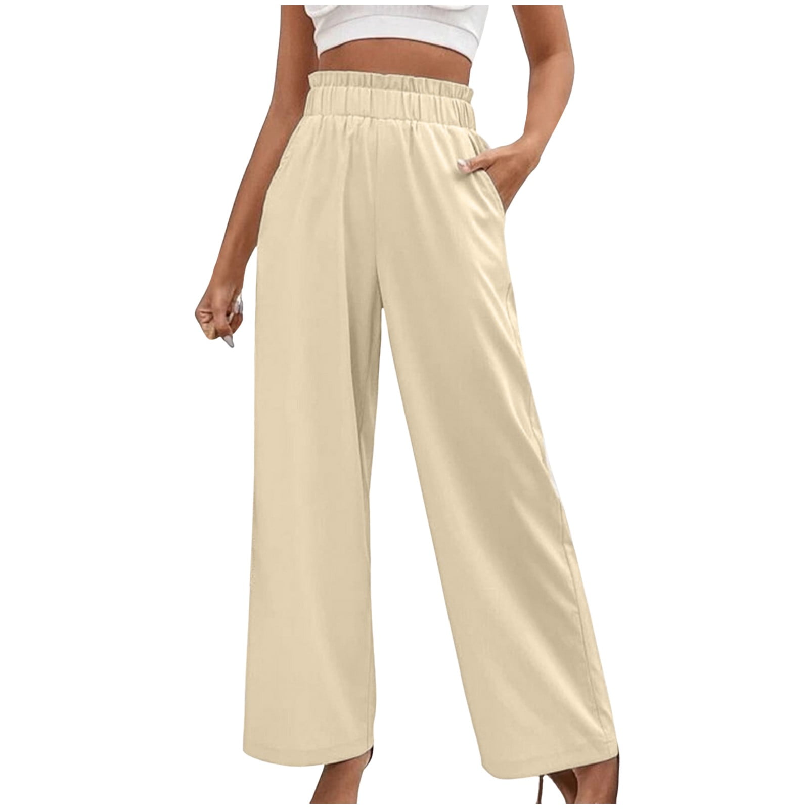 Rgdypko Womens Casual High Waisted Pants Wide Leg With Pockets Fashion