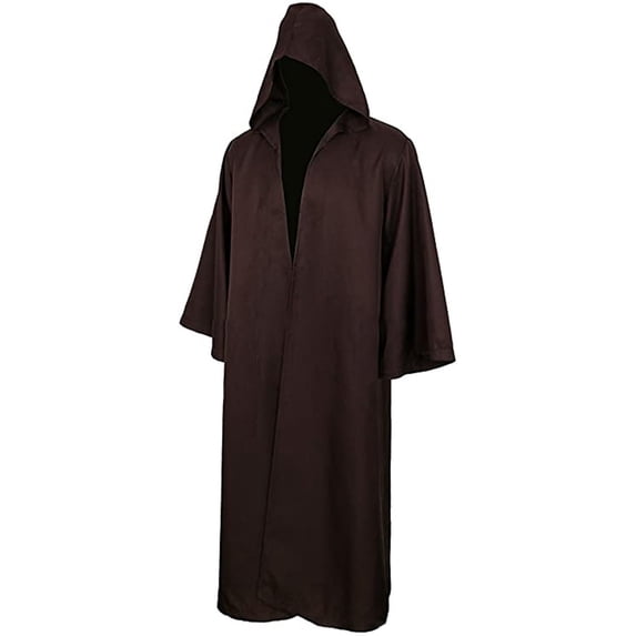 Rggeeun Adults Cape Solid Color Flowy Hooded Half Sleeve Open Front Ankle Length for Halloween Indoor Activities Casual Capes,Brown,M