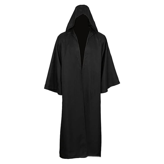 Rggeeun Adults Cape Solid Color Flowy Hooded Half Sleeve Open Front Ankle Length for Halloween Party Leisure Capes,Black,M