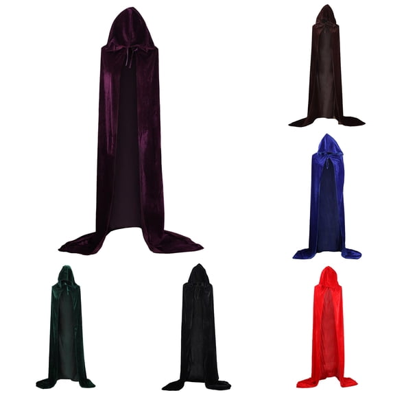 Rggeeun Adults Cape Solid Color Hooded Front Tie Closure Smooth Flowy Ankle Open Front for Halloween Everyday Use Relaxed Capes,Purple,Xl