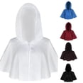thumbnail image 1 of Rggeeun Adults Cape Solid Color Hooded Short Sleeve Cropped Open Front Smooth Lightweight for Halloween Everyday Use Basic Capes,White,One Size, 1 of 4