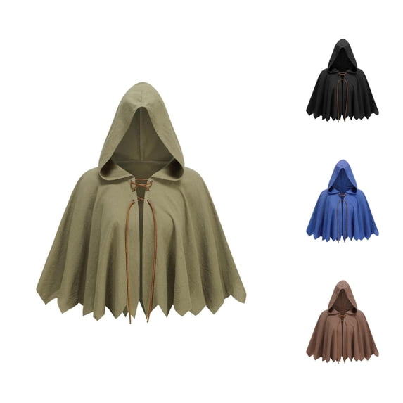 Rggeeun Adults Hooded Cape Solid Color Cropped Pointed Hem with Front Tie Closure for Halloween Streetwear Leisure Capes,Green,One Size