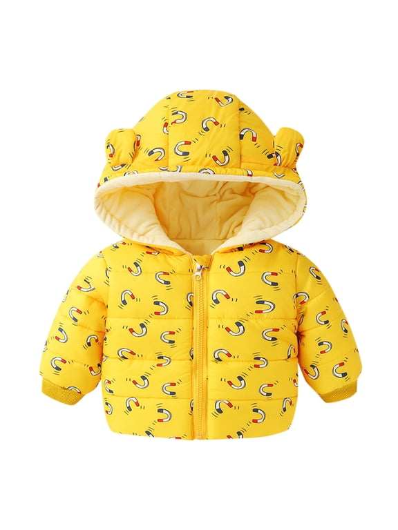 Baby Boy Clothes Zip Up Jacket Cute Cartoon Graphic Soft Hooded Quilted Long Sleeve Tops Fall Jackets Party Relaxed,Yellow,12-18 Months