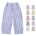 thumbnail image 1 of Rggeeun Baby Boy Pants Cute Striped Pattern Elastic Waist Ankle Length Wide Leg Relaxed Fit With Drawstring Side Pockets Breathable Summer Everyday Use Fashion Trousers,Blue,3-4 Years, 1 of 6