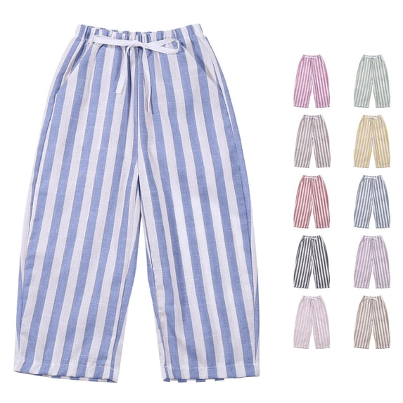 Rggeeun Baby Boy Pants Cute Striped Pattern Elastic Waist Ankle Length Wide Leg Relaxed Fit With Drawstring Side Pockets Breathable Summer Everyday Use Fashion Trousers,Blue,3-4 Years