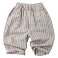 thumbnail image 1 of Rggeeun Baby Boy Pants Cute Striped Pattern Elastic Waist Turn-Up Hem Loose Fit Wide Leg Knee Length Breathable For Summer Everyday Use Casual Trousers,Beige,2-3 Years, 1 of 4