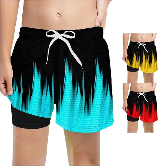 Rggeeun Baby Boy Pants Gradient Pattern Elastic Waist With Drawstring Layered Knit Loose Fit Wide Leg Above Knee Mesh Breathable Summer Outdoor Running Cool Trousers,Blue,9-10 Years