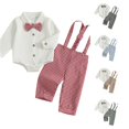 thumbnail image 1 of Rggeeun Baby Boys' Clothing Sets Bow Button Down Long Sleeve Lapel Collar Bodysuits & Cute Plaid Graphic Overalls 2 Piece Outfits Fall Matching Sets Streetwear Versatile,Red,0-3 Months, 1 of 9