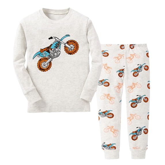Rggeeun Baby Boys' Clothing Sets Cute Motorcycle Graphic Long Sleeve Crew Neck Top Soft Jogger Pants Elastic Waist 2 Piece Sets Baby Boy Clothes Everyday Wear Elegant,White,4-5 Years