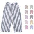 thumbnail image 1 of Rggeeun Baby Boys Pants Cute Striped Pattern Elastic Waist Ankle Length Wide Leg Relaxed Fit With Drawstring Side Pockets Breathable Summer Indoor Wear Simple Trousers,Blue,4-5 Years, 1 of 6