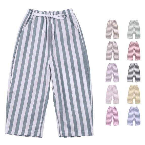 Rggeeun Baby Boys Pants Cute Striped Pattern Elastic Waist Ankle Length Wide Leg Relaxed Fit With Drawstring Side Pockets Breathable Summer Indoor Wear Simple Trousers,Blue,4-5 Years