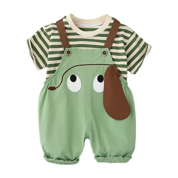 Rggeeun Baby Boys Set Solid Color Summer Stylish Crew Neck Short Sleeve Shirt & Jumpsuits For Homewear Leisure Activities And Parties Elegant Outfit,Green,100