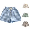 thumbnail image 1 of Rggeeun Baby Boys Shorts Cute Plaid Pattern Elastic Waist With Adjustable Drawstring Side Pockets And Front Buttons Loose Fit For Summer Everyday Use Versatile Bottoms,Blue,2-3 Years, 1 of 4