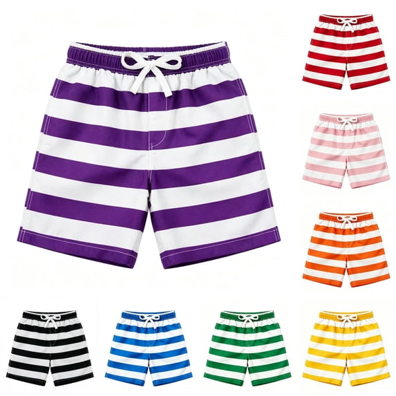 Rggeeun Baby Boys Shorts Cute Stripes Pattern Elastic Drawstring Waist Adjustable Loose Fit Soft Breathable Wide Leg For Summer Outdoor Picnics Cozy Bottoms,Purple,11-12 Years