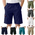thumbnail image 1 of Rggeeun Baby Boys Shorts Solid Color Cargo Elastic Waist With Flap Pockets Loose Fit Knee Length For Summer Holiday Fashion Bottoms,Blue,15-16 Years, 1 of 8