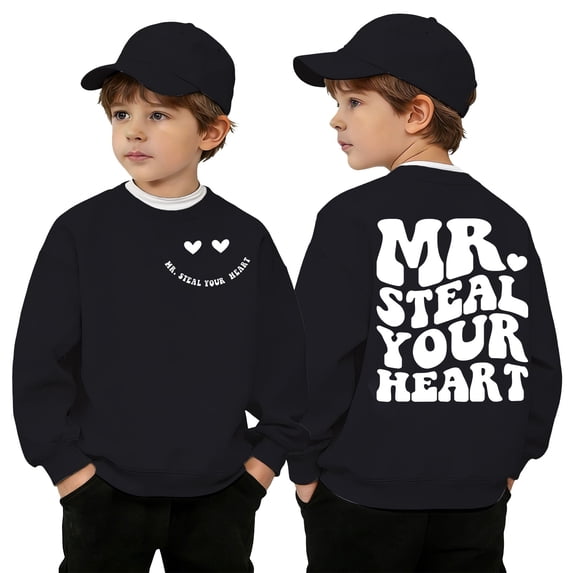 Rggeeun Baby Boys Sweatshirt Casual Letter Graphic Print Soft Blend Long Sleeve Crewneck For Kids Youth Relaxed Fit Tops,Black,5-6 Years