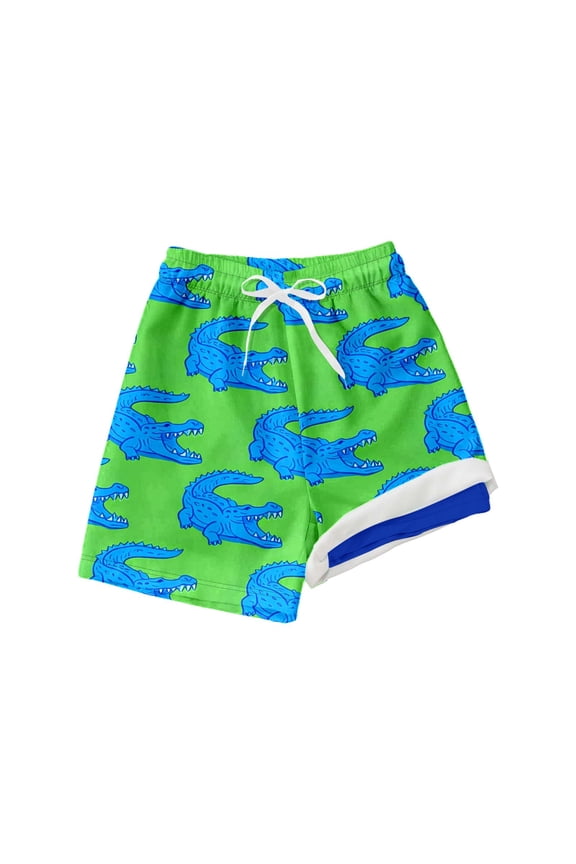 Baby Boys Swim Wear Cartoon Crocodile Pattern Swim Trunks With Drawstring Elastic Waist For Holiday Summer Swimming Leisure Swimsuit,Green,9-10 Years