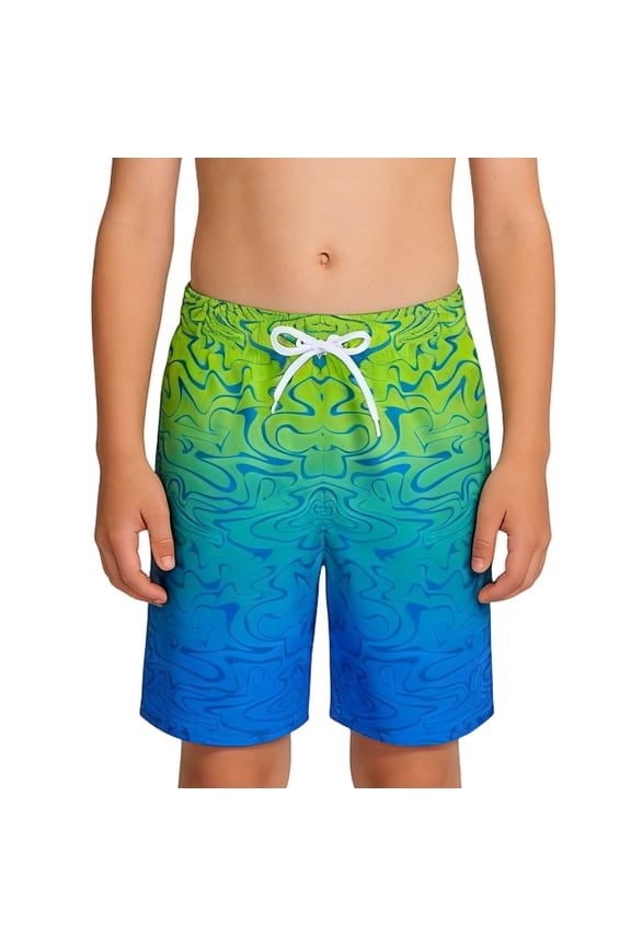 Baby Boys Swim Wear Multicolor Tie Dye Pattern Swim Trunks With Drawstring Elastic Waist Short Style Relaxed Fit For Summer Swimming Leisure Swimsuit,Blue,2-3 Years