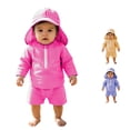 thumbnail image 1 of Rggeeun Baby Boys Swimsuit Set 3Pc Cute Striped Pattern Long Sleeve Crew Neck Front Zipper Top & Elastic Waist Swim Trunks with Cover Up Hat for Summer Water Sports Lovely Swim Wear,Pink,12-18 Months, 1 of 8